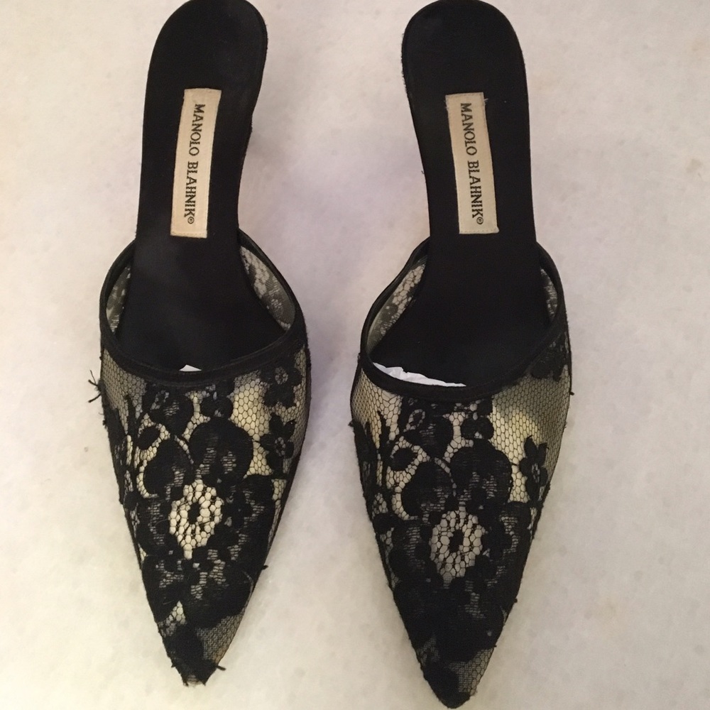 Manolo Blahnik Lace Mules with Small Heel